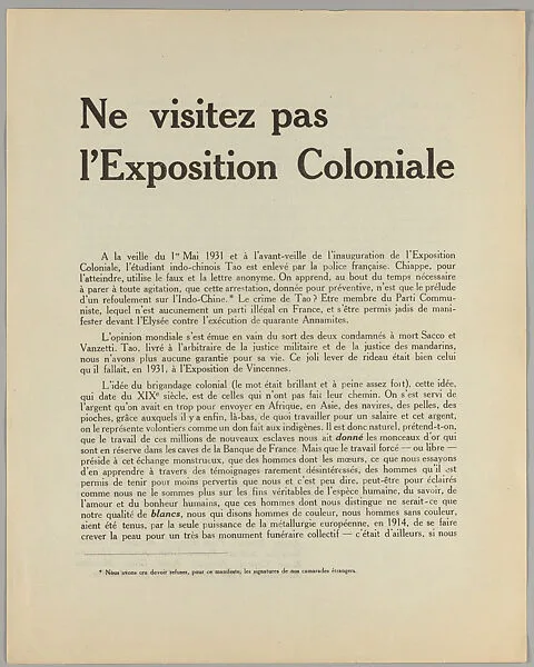 Ne visitez pas l'Exposition Coloniale — André Breton