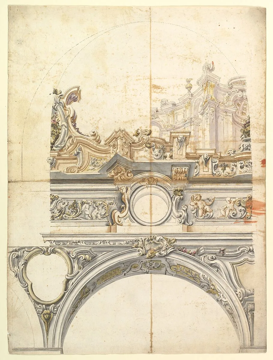 Two Alternate Designs for a Balustrade with Architectural Perspective — Anonymous, Italian, Piedmontese, 18th century