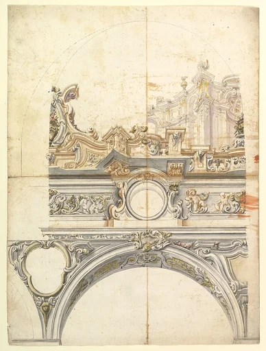 Two Alternate Designs for a Balustrade with Architectural Perspective