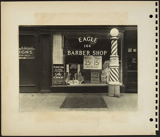 ["Eagle" Barber Shop Window, New York City]
