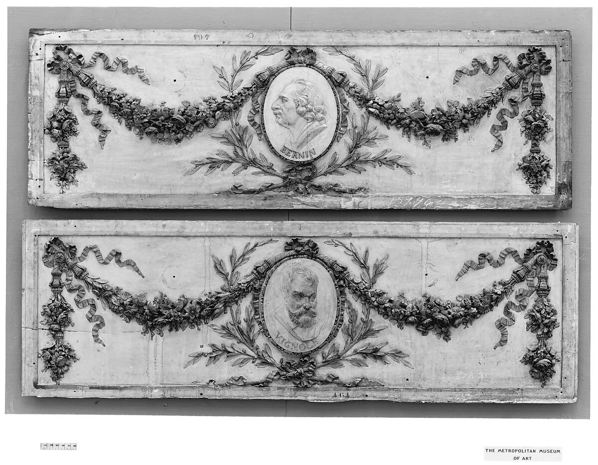 Panel for a decorative frieze with portrait of Bernini (from a set of six) — Unknown
