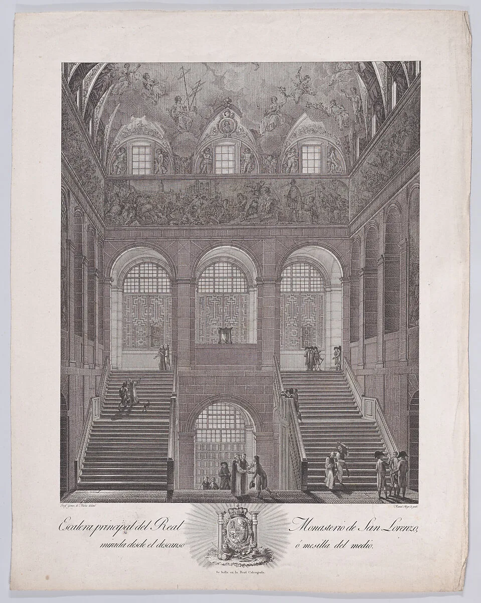 The main staircase of the monastery of El Escorial, from a series of Views of El Escorial — Manuel Alegre|Calcografía Real, Madrid|José Gómez Navia