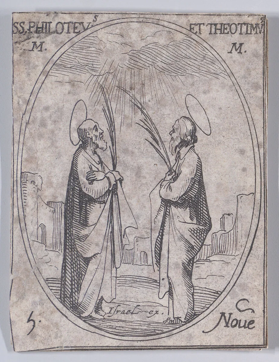S. Philotée et S. Théotime (St. Philoteus and St. Theotimus), November 6th, from "Les Images De Tous Les Saincts et Saintes de L'Année" (Images of All of the Saints and Religious Events of the Year) — Israël Henriet|Jacques Callot