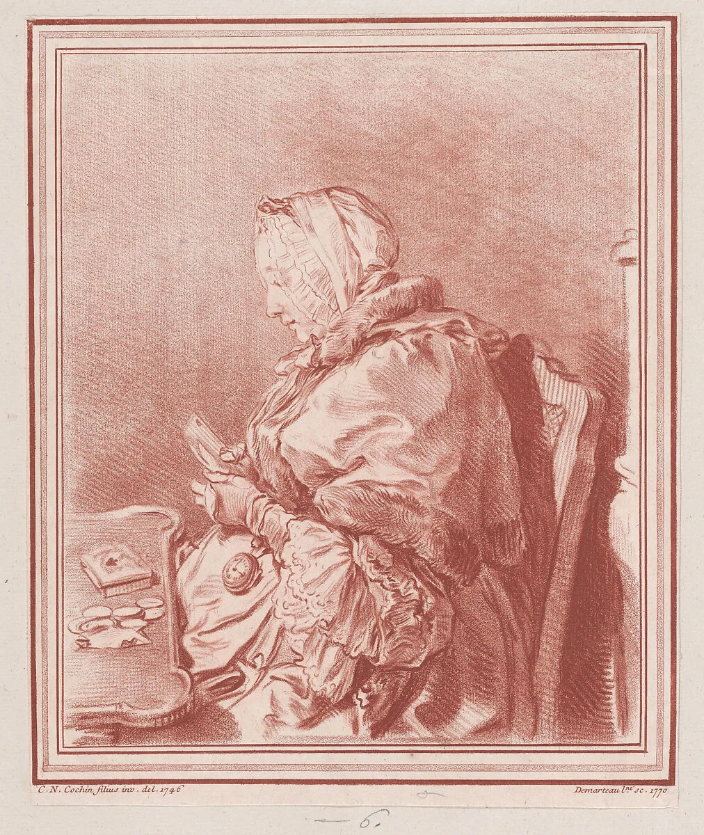 Woman playing cards — Gilles Demarteau|Charles Nicolas Cochin II
