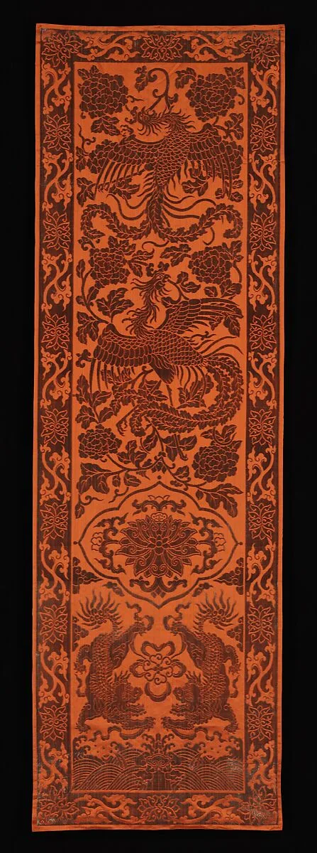 清中期 雙獅鳳凰紋漳絨椅墊|Chair strip with phoenixes — Unknown