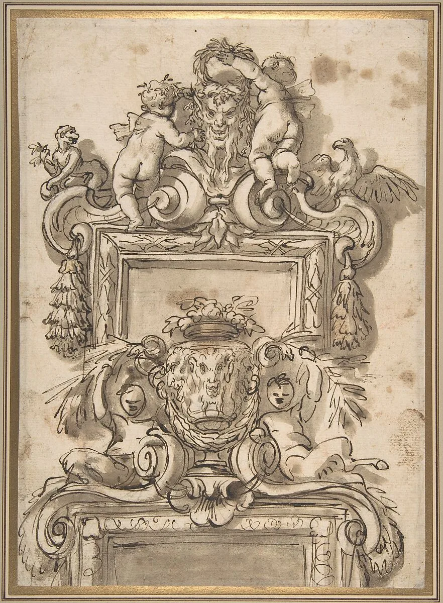 Design for an Overdoor Decoration (recto); Rinceaux (verso) — Gregorio de' Ferrari