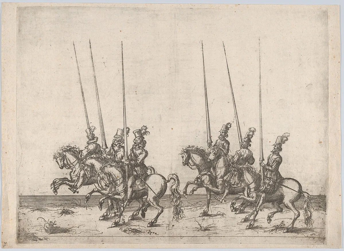 Procession, with six men riding horses — Anonymous, German, 16th century