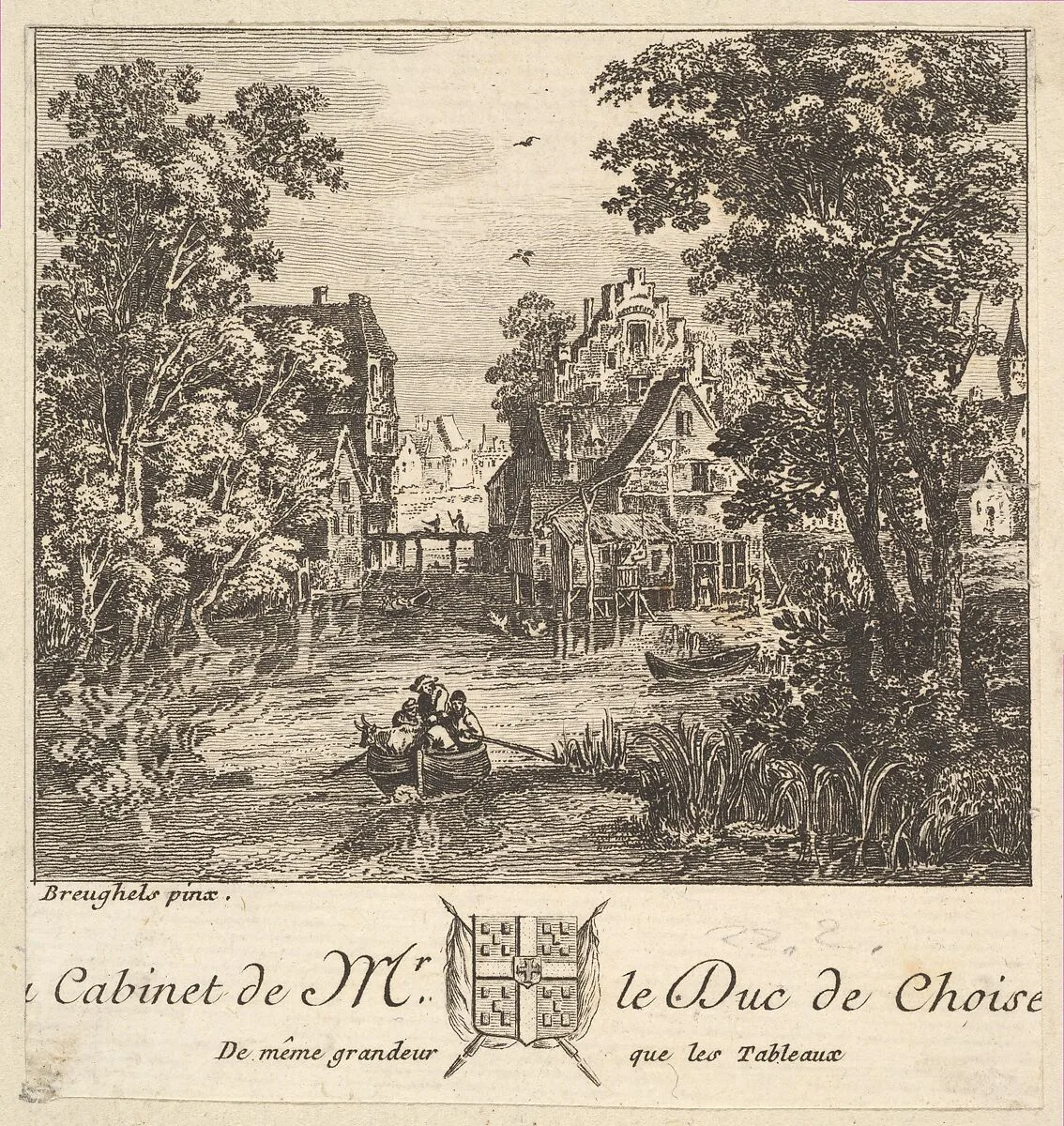 Boat on a River near a Town after a painting in the cabinet of the Duc de Choiseul — Anonymous, French, 18th century