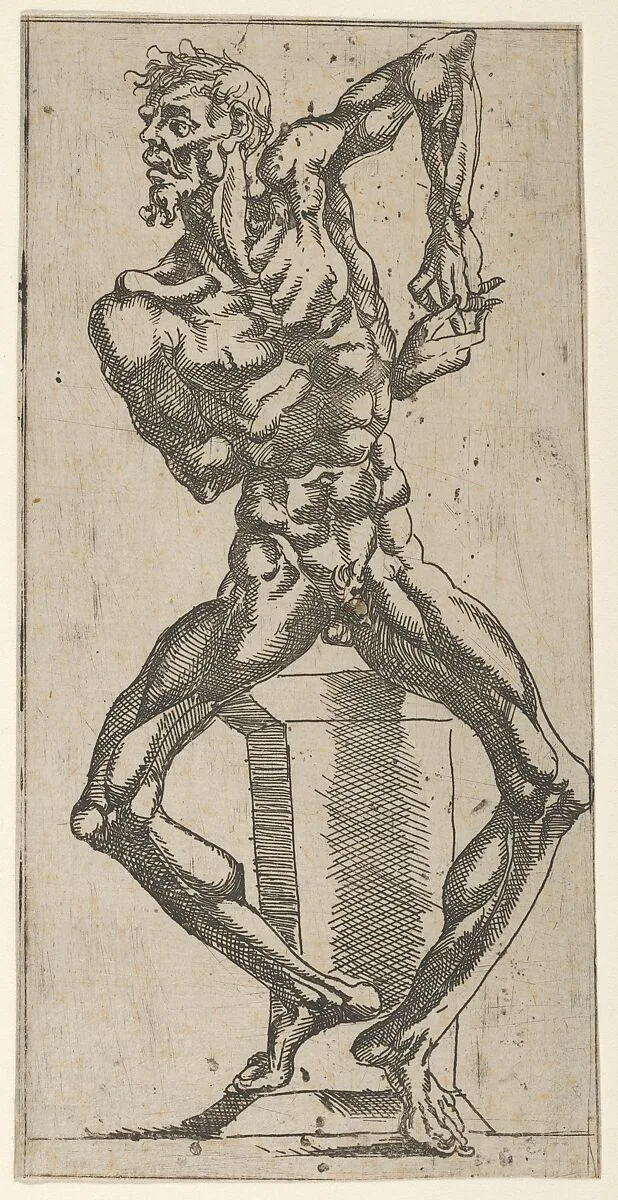 Naked Figure leaning on a Pedestal — Juste de Juste|Anonymous, French, School of Fontainebleau, 16th century