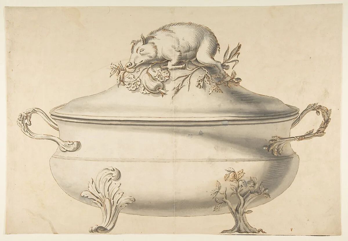 Design for a Soup Tureen with Pig on Top — Anonymous, French, 19th century