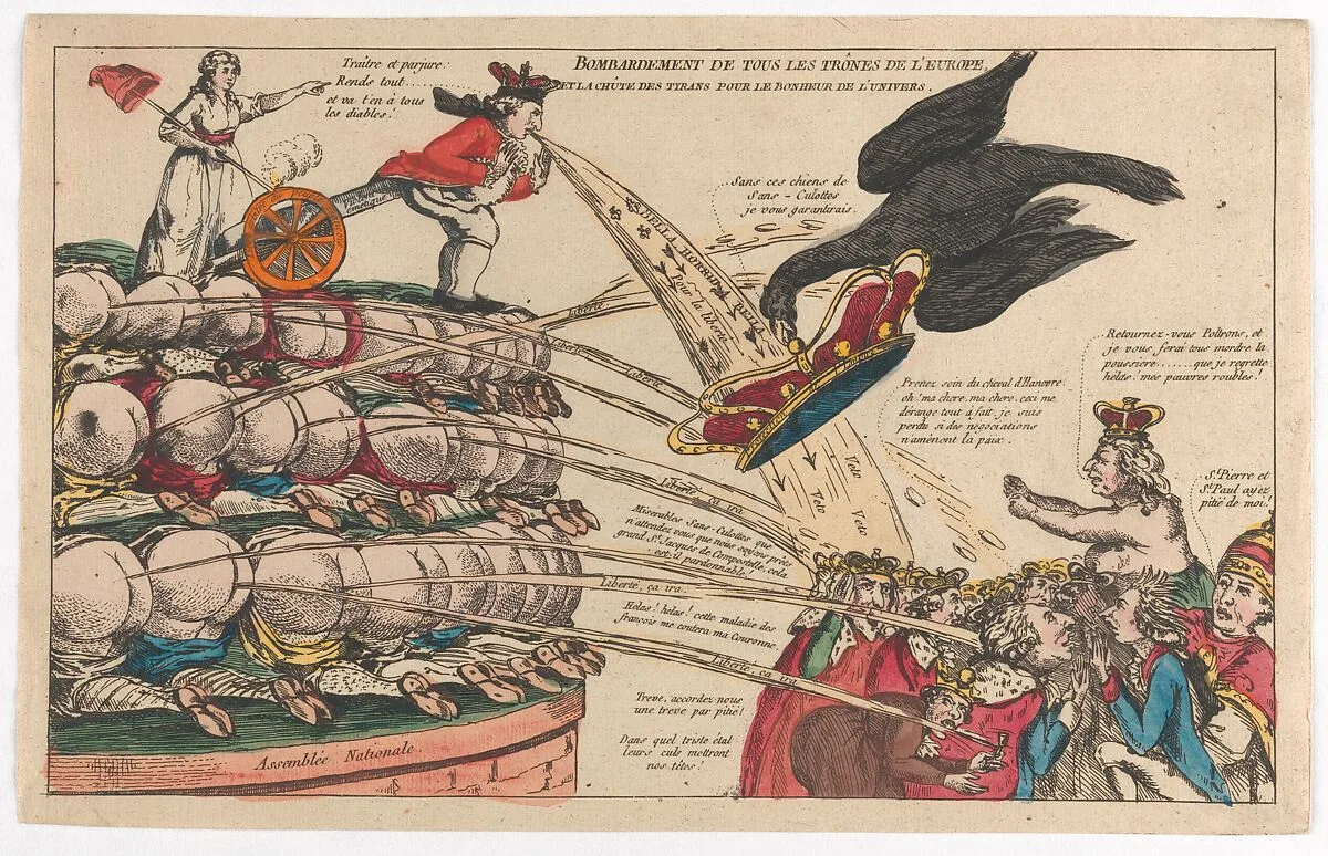 The Bombardment of All the Thrones of Europe and the Fall of the Tyrants for the Happiness of the Universe (Bombardement de Tous les Trônes de l'Europe et la Chûte des Tyrans pour la Bonheur de l'Univers) — Anonymous, French, 18th century