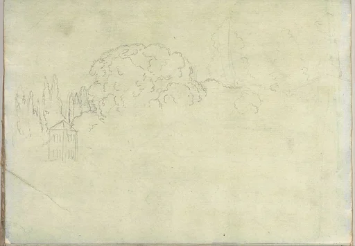 Landscape with Trees and a Tower (Smaller Italian Sketchbook, leaf 15 recto)