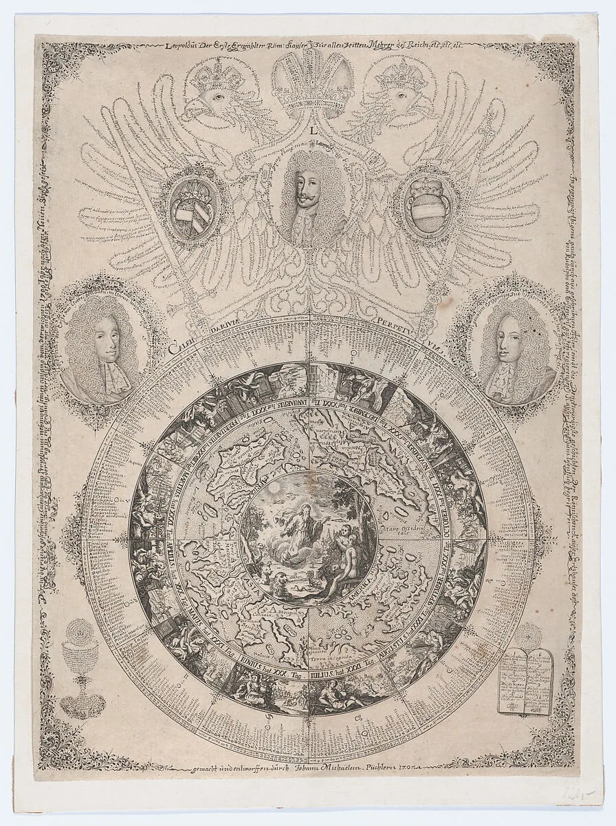 The Perpetual Calendar with Portraits of Leopold I and his sons Joseph and Charles — Johann Michael Püchler