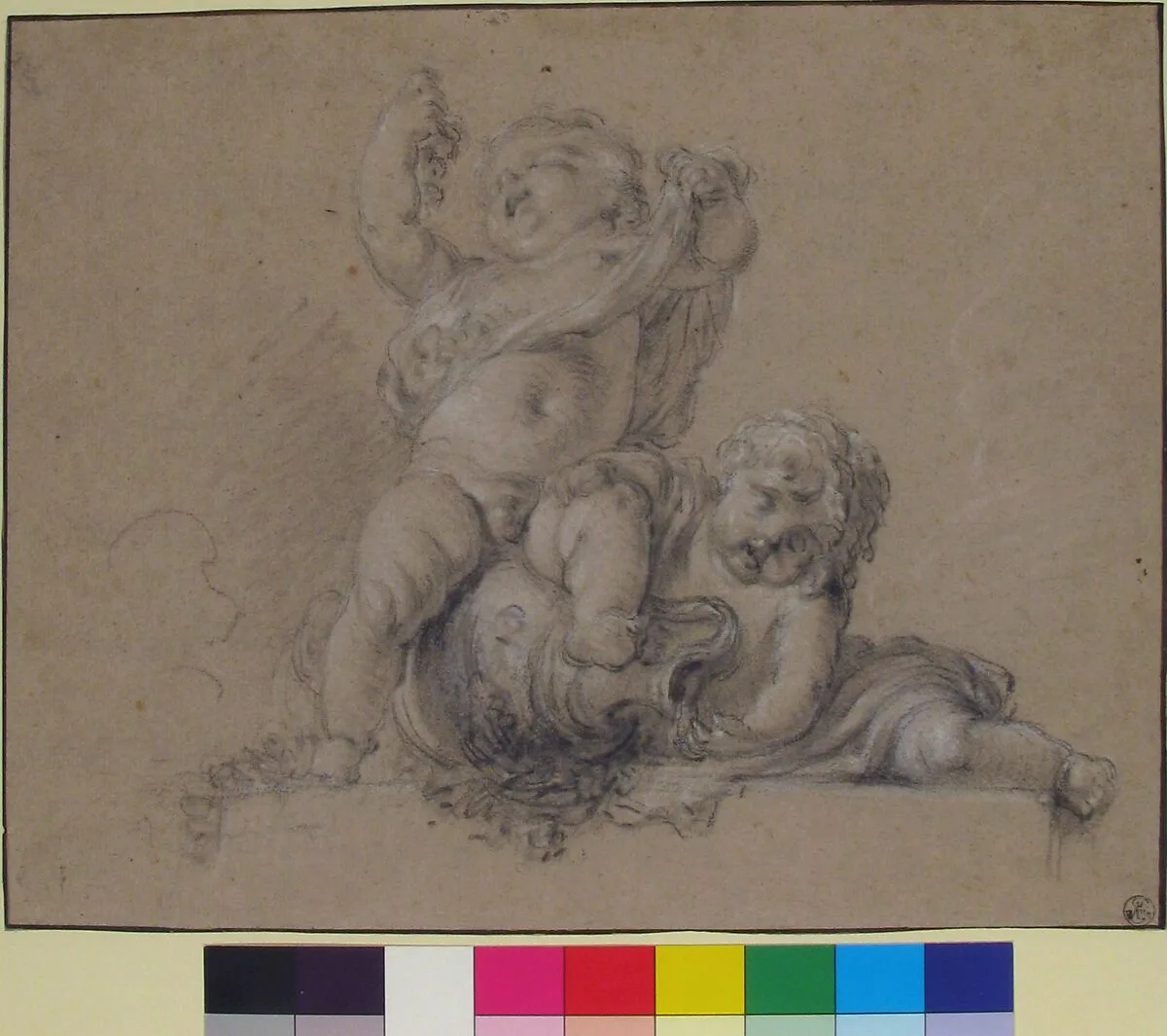 Two Putti, One Holding Aloft a Bunch of Grapes — Clodion (Claude Michel)