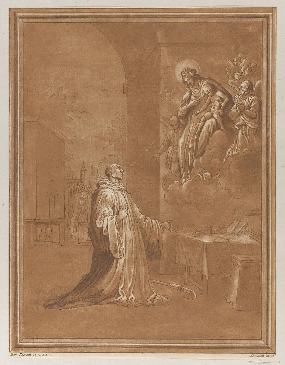 Madonna and child appearing before a kneeling saint, after Bernardino Poccetti — Bernardino Poccetti|Andrea Scacciati