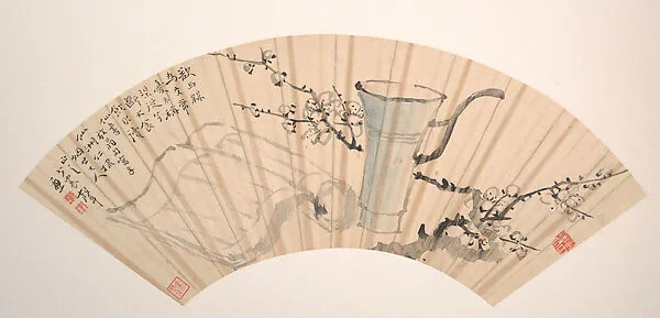 清/現代 王振聲 友梅圖 摺扇|Still-life with Plum — Wang Zhensheng