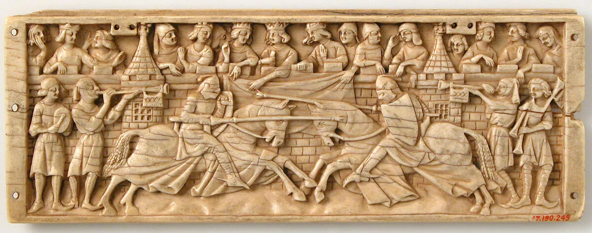 Panel from a Box with Scene of Jousting Knights — Unknown