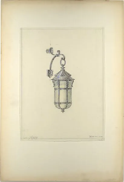 Design for hanging wall-mounted lantern — Louis C. Tiffany|Tiffany Studios|Tiffany Glass Company|Tiffany Glass and Decorating Company