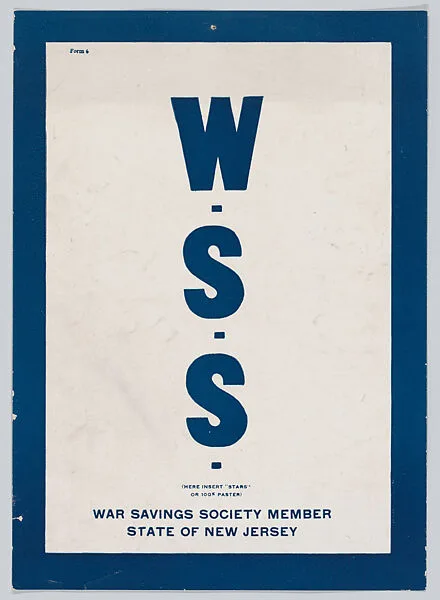 War Saving Society Member, State of New Jersey — Anonymous