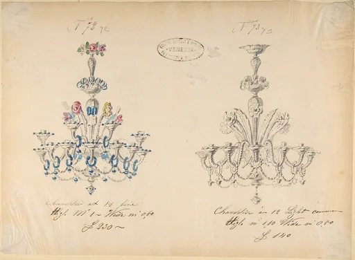 One of Twenty-Three Sheets of Drawings of Glassware (Mirrors, Chandeliers, Goblets, etc.)