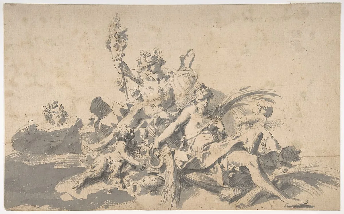 Bacchus and Ceres Attended by Putti and a Marine Deity — Sebastiano Galeotti