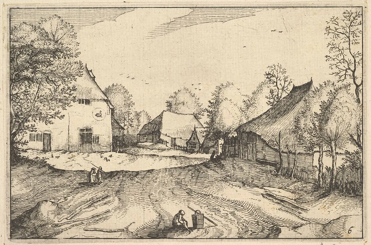 The Swan's Inn, plate 6 from "Regiunculae et Villae Aliquot Ducatus Brabantiae" — The Master of the Small Landscapes|Claes Jansz. Visscher|Claes Jansz. Visscher