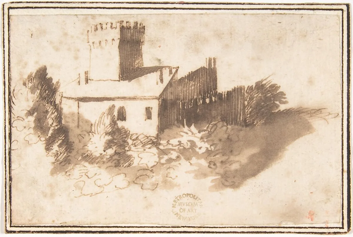 Landscape with a Fortified Building — Francesco Allegrini|Carracci School