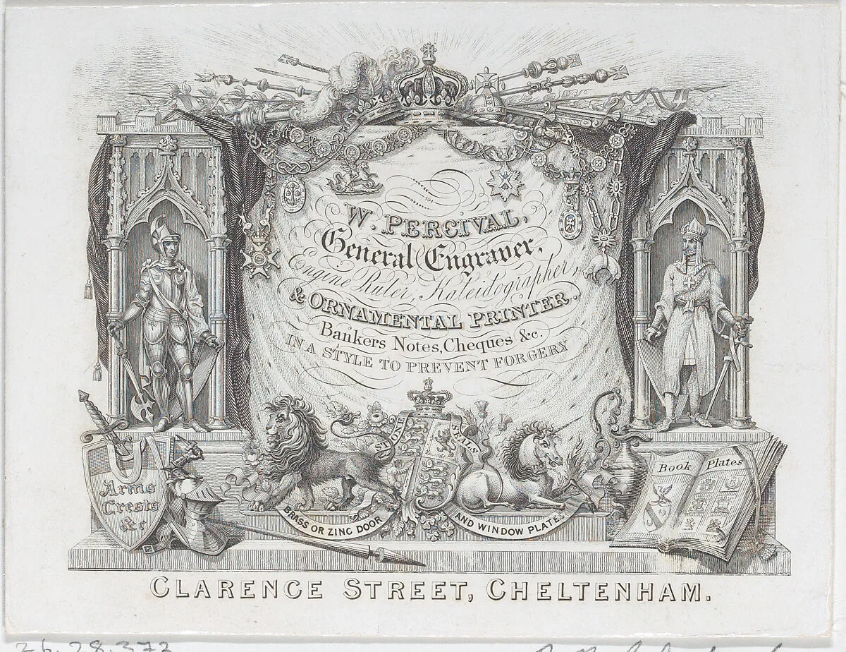Trade Card for W. Percival, General Engraver & Ornamental Printer — Anonymous, British, 19th century