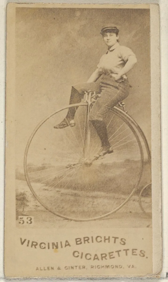 Card 53, from the Girl Cyclists series (N49) for Virginia Brights Cigarettes — Allen & Ginter