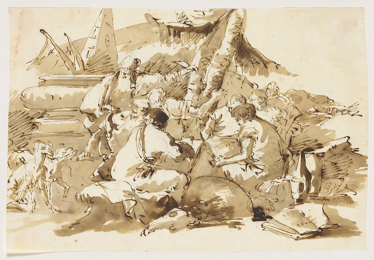 Philosophers Instructing Pupils by an Antique Sarcophagus — Lorenzo Baldiserra Tiepolo|Giovanni Battista Tiepolo|Giovanni Domenico Tiepolo