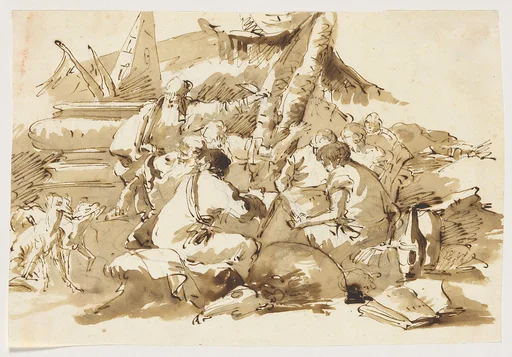 Philosophers Instructing Pupils by an Antique Sarcophagus