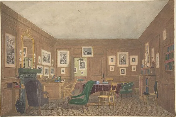 A Scholar's Study at Oxford or Cambridge, The Walls Hung with Framed Prints — Anonymous, British, late 19th to early 20th century