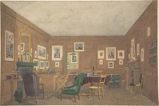 A Scholar's Study at Oxford or Cambridge, The Walls Hung with Framed Prints
