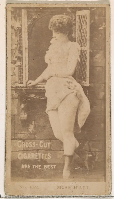 Card Number 132, Miss Hall, from the Actors and Actresses series (N145-2) issued by Duke Sons & Co. to promote Cross Cut Cigarettes — W. Duke, Sons & Co.