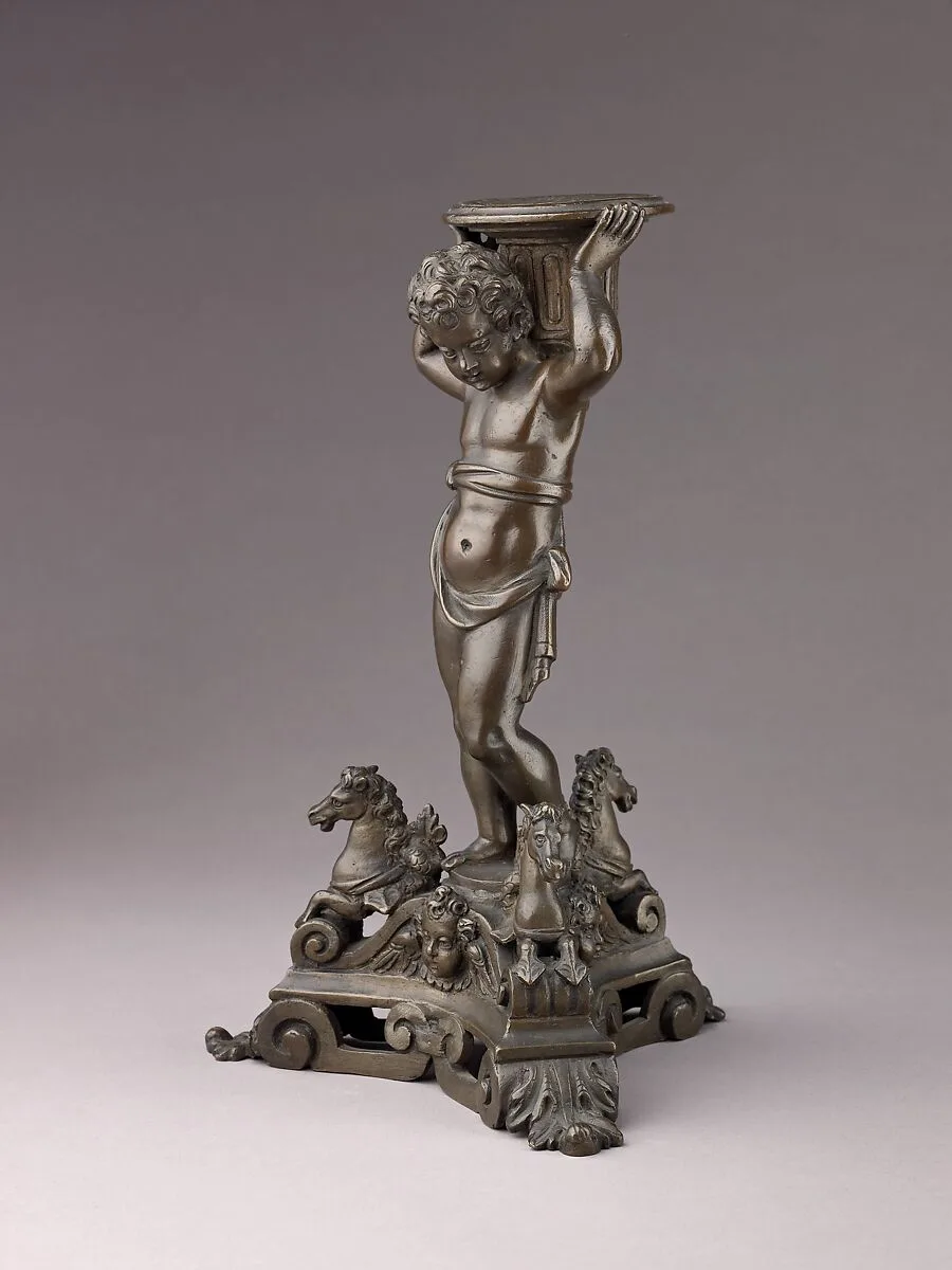 Candlestick in the form of a Putto (see also 1975.1.1374, .1376, .1377) — Unknown