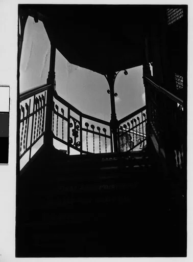 [Two 35mm Film Frames: Elevated Train Platform Railings and Steps with Advertisements, New York City]