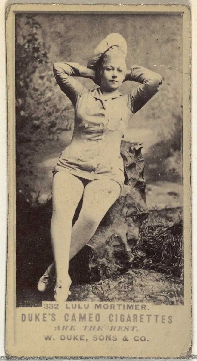 Card Number 332, Lulu Mortimer, from the Actors and Actresses series (N145-5) issued by Duke Sons & Co. to promote Cameo Cigarettes — W. Duke, Sons & Co.