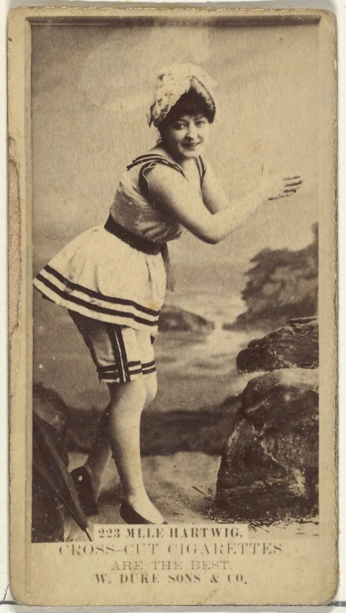 Card Number 223, Mlle. Hartwig, from the Actors and Actresses series (N145-3) issued by Duke Sons & Co. to promote Cross Cut Cigarettes — W. Duke, Sons & Co.