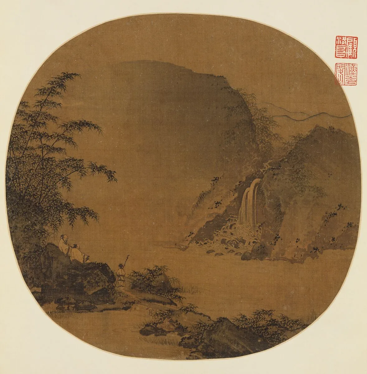 宋 佚名 觀瀑圖 團扇|Gentlemen gazing at a waterfall — Li Tang|Unidentified artist