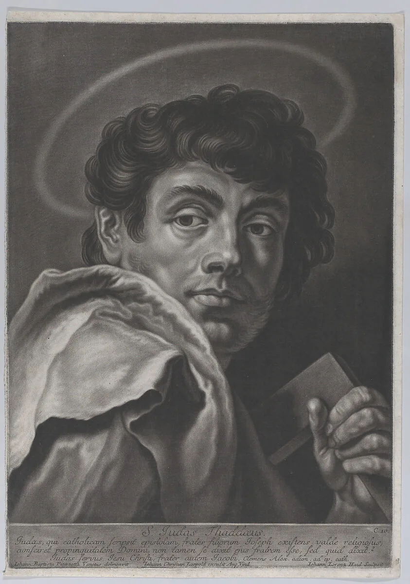 Saint Jude, head and shoulders, holding a square rule — Johann Lorenz Haid|Giovanni Battista Piazzetta|Johann Christian Leopold