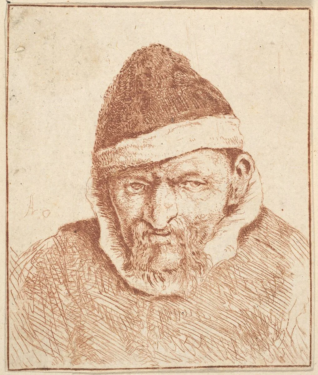 Old Man with White Collar and Pointed Hat — Adriaen van Ostade