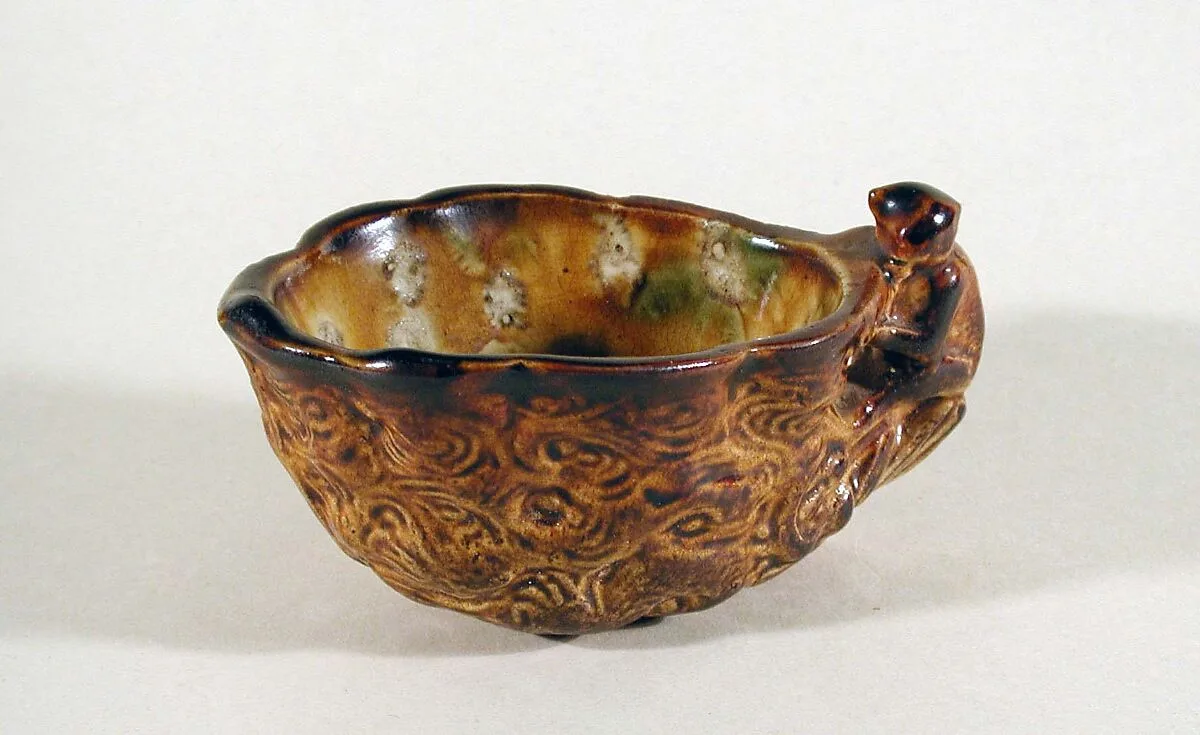 唐 褐釉陶猴柄杯|Rhyton with handle in the shape of a monkey — Unknown