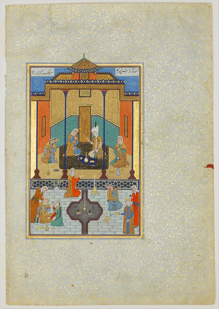 "Bahram Gur in the Sandal Palace on Thursday", Folio 230 from a Khamsa (Quintet) of Nizami of Ganja — Sultan Muhammad Nur|Shaikh Zada|Nizami