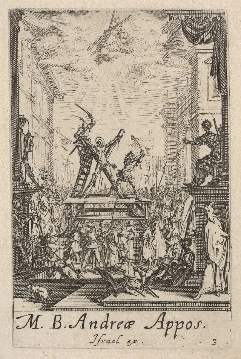 Martyrdom of Saint Andrew, from the series 'The little apostles' (Les petits apôtres) — Jacques Callot|Israël Henriet