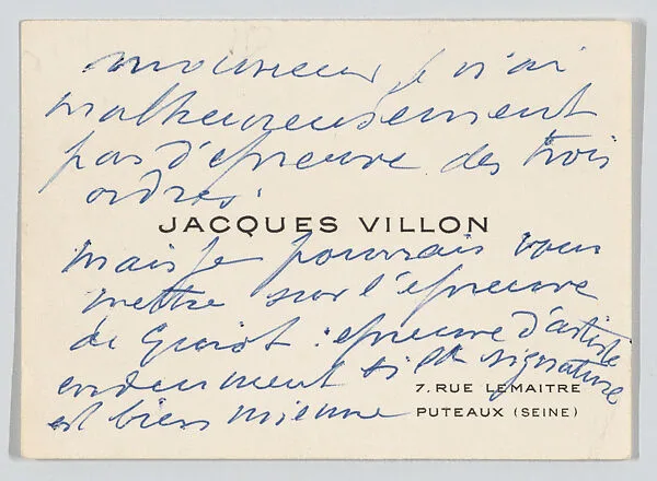 Jacques Villon, calling card — Jacques Villon|Anonymous