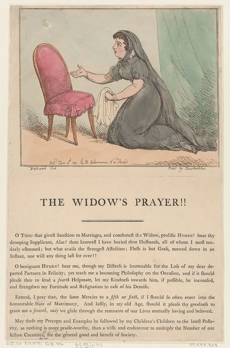 The Widow's Prayer!! — Thomas Rowlandson|Edward Spragg|George Murgatroyd Woodward