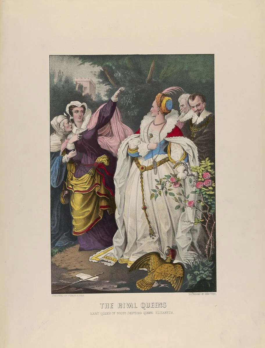 The Rival Queens – Mary Queen of Scots Defying Queen Elizabeth — Elizabeth I, Queen of England|Currier & Ives|Mary, Queen of Scots