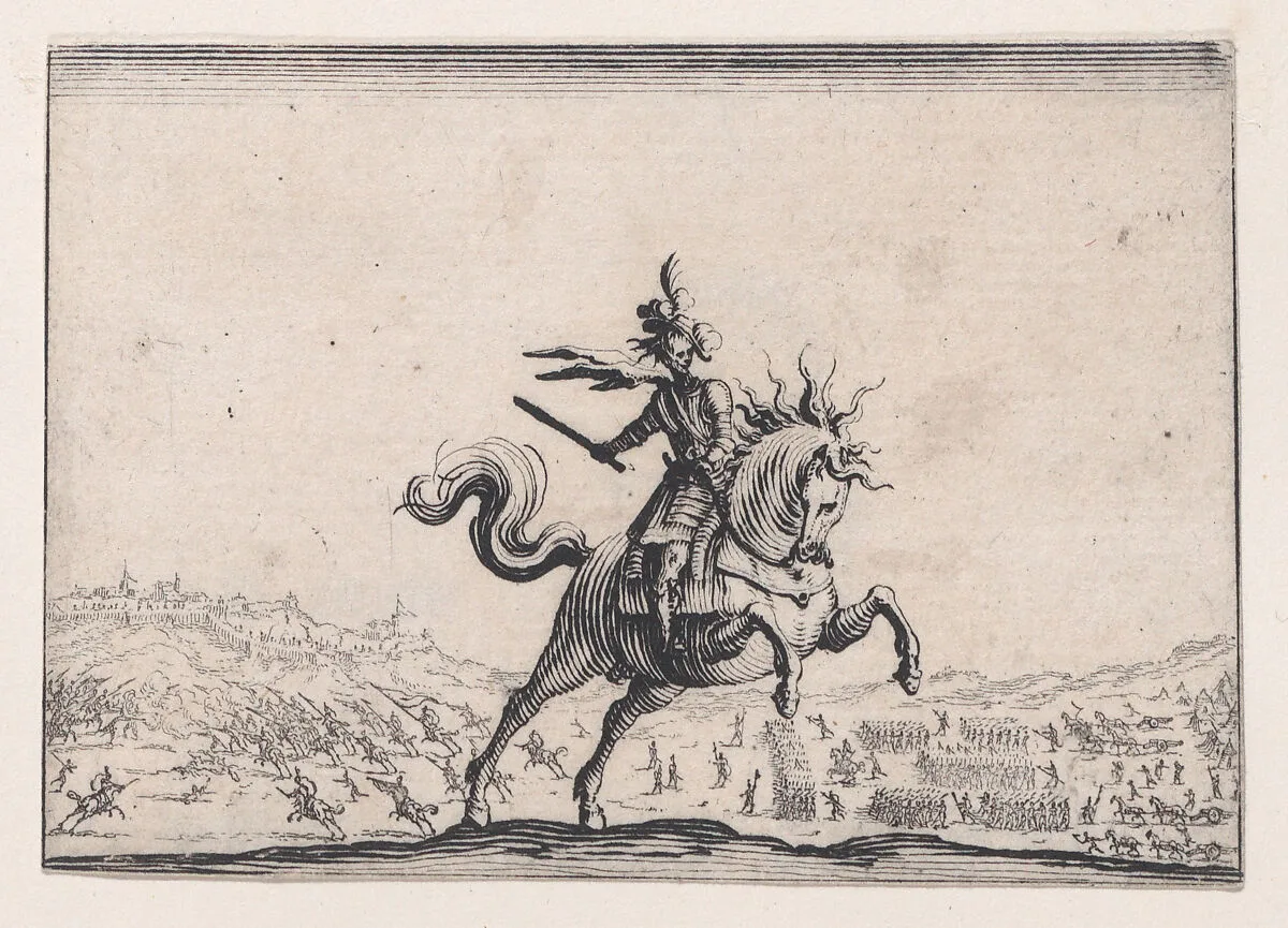 Le Commandant a Cheval (The Commander on Horseback), from Les Caprices Series A, The Florence Set — Jacques Callot|Lorenzo de' Medici