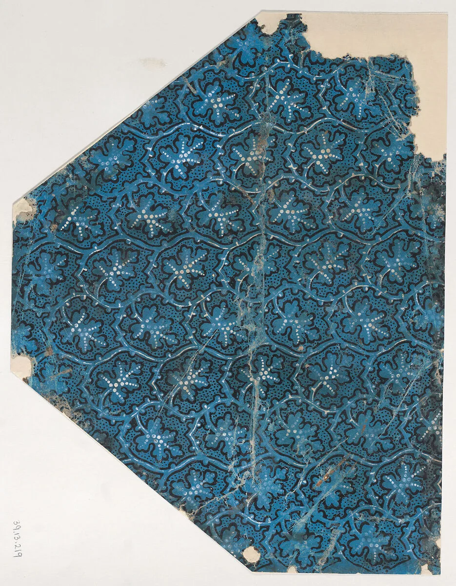 Sheet with overall pattern of leaves, vines, and dots — Anonymous