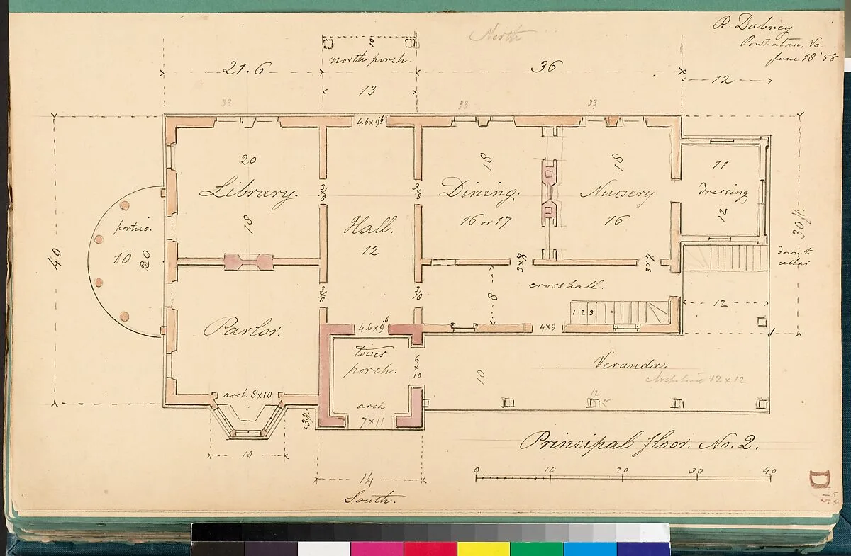 House for R. Dabney, Powhatan, Virginia (plan of principal floor) — Alexander Jackson Davis